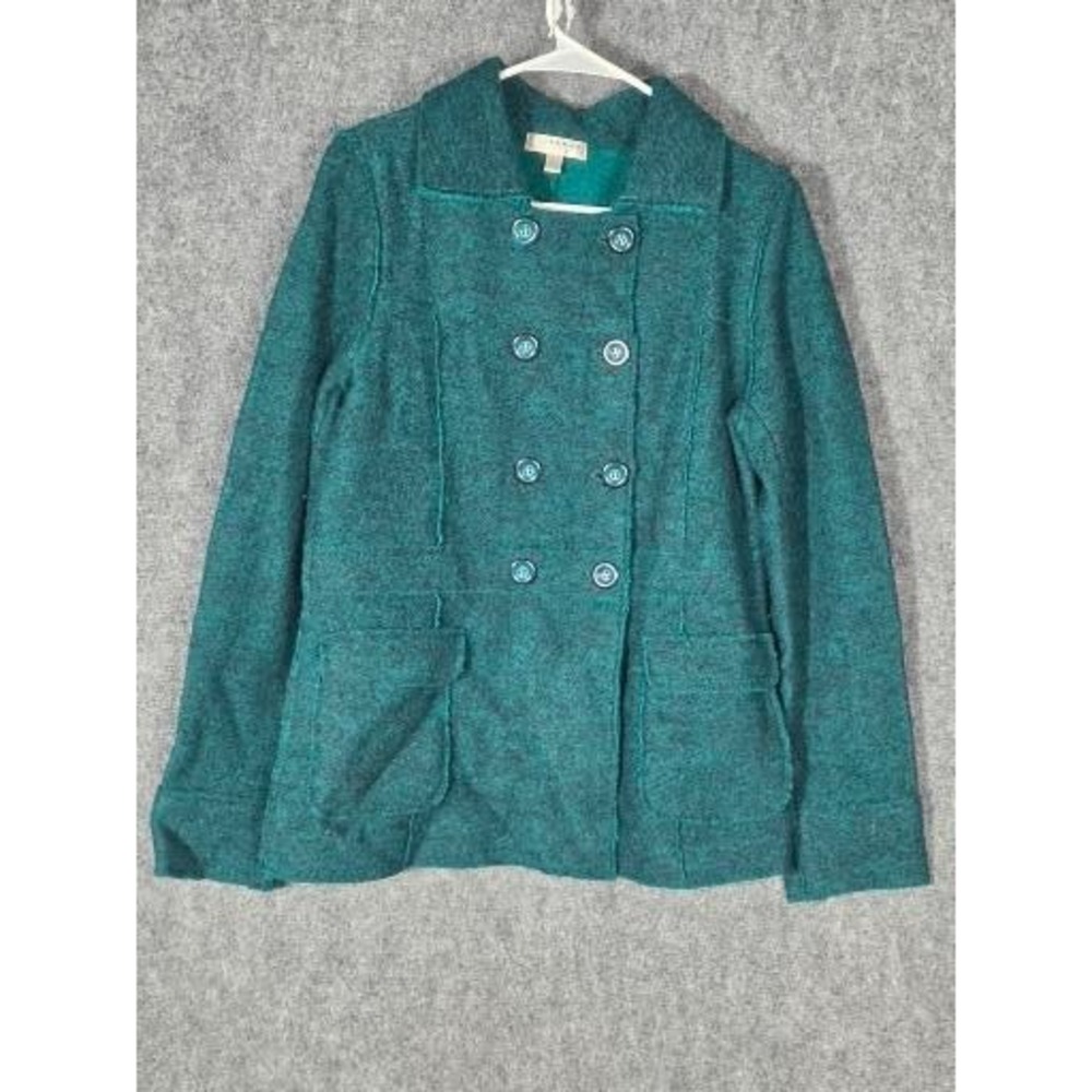 VTG KENAR Teal Green‎ Double Breasted Wool Blend Blazer Jacket Women's Sz L Work
